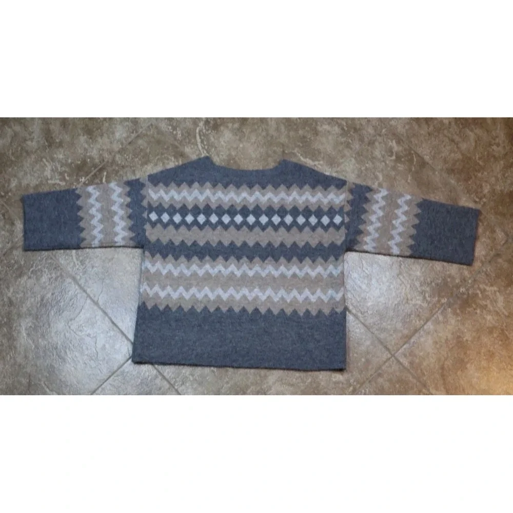 Lane Bryant Fair Isle Sweater 18/20 Gray‎ Zigzag Diamonds Wool Blend - Picture 3 of 7